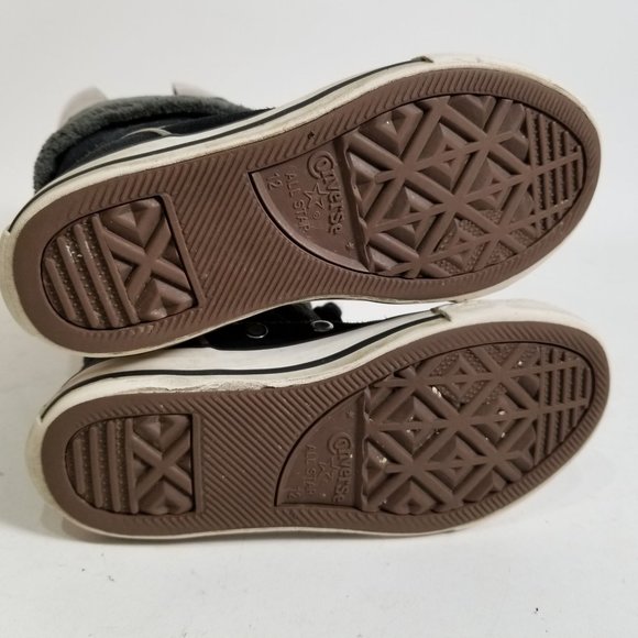 Converse High Top Ankle Boot Black Cuffed Fur Zip Chuck Taylor 12 Junior - Picture 10 of 15